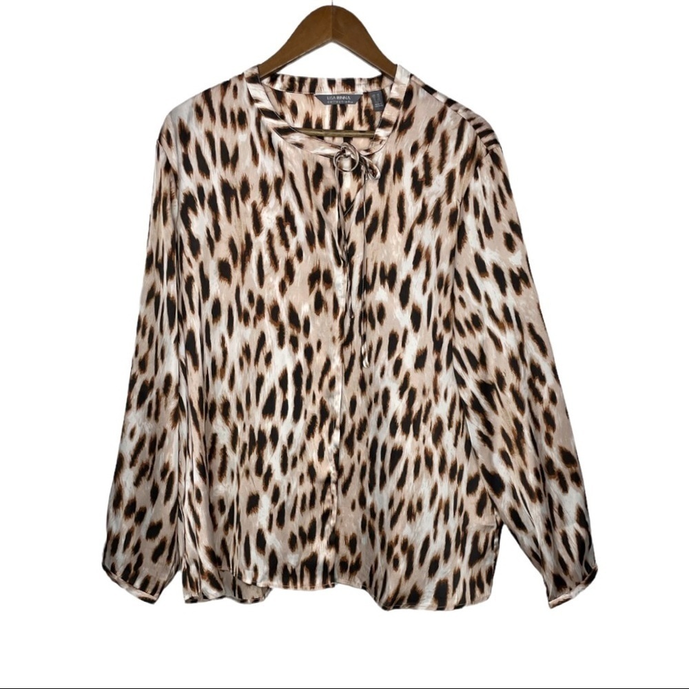 𝅺New Lisa Rinna Collection Leopard Print Woven Blouse Top‎ Brown New NWOT